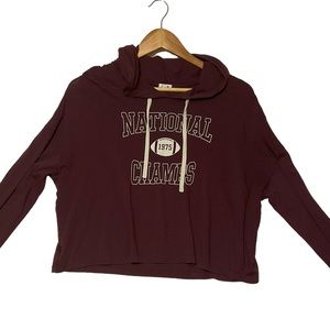 GARAGE sz Large Shirt Long Sleeve Football National Champs 1975 Hooded Burgundy